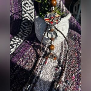 Bolo tie necklace. American flag and eagle pendant